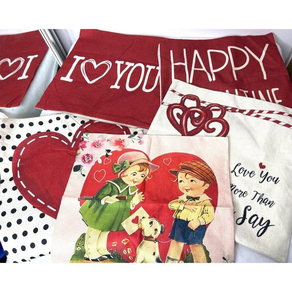 Lot 5 Valentine's Day Pillow Covers 18 X 18 Hearts Zipper  NEW LOVE Sweethearts